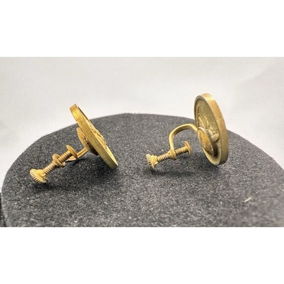 Vintage French Emperor Napoleon Bonaparte Coin Gold Tone Earrings Screw Back BR - Picture 5 of 11